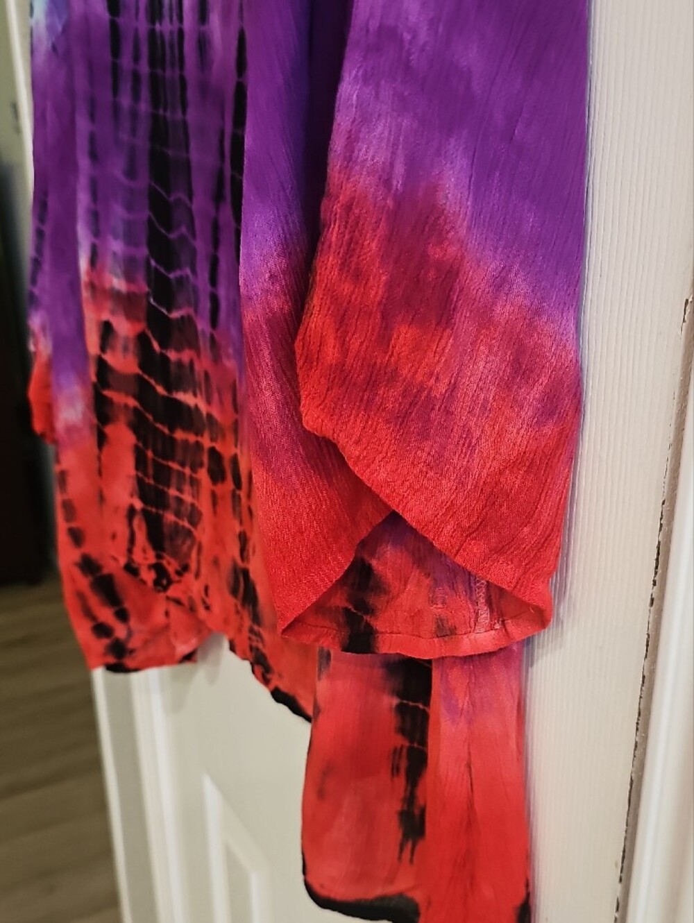 Greater Good Tie-Dye V-Neck Gauzy Tunic Top - Aqua, Purple & Red L/XL - Picture 11 of 14